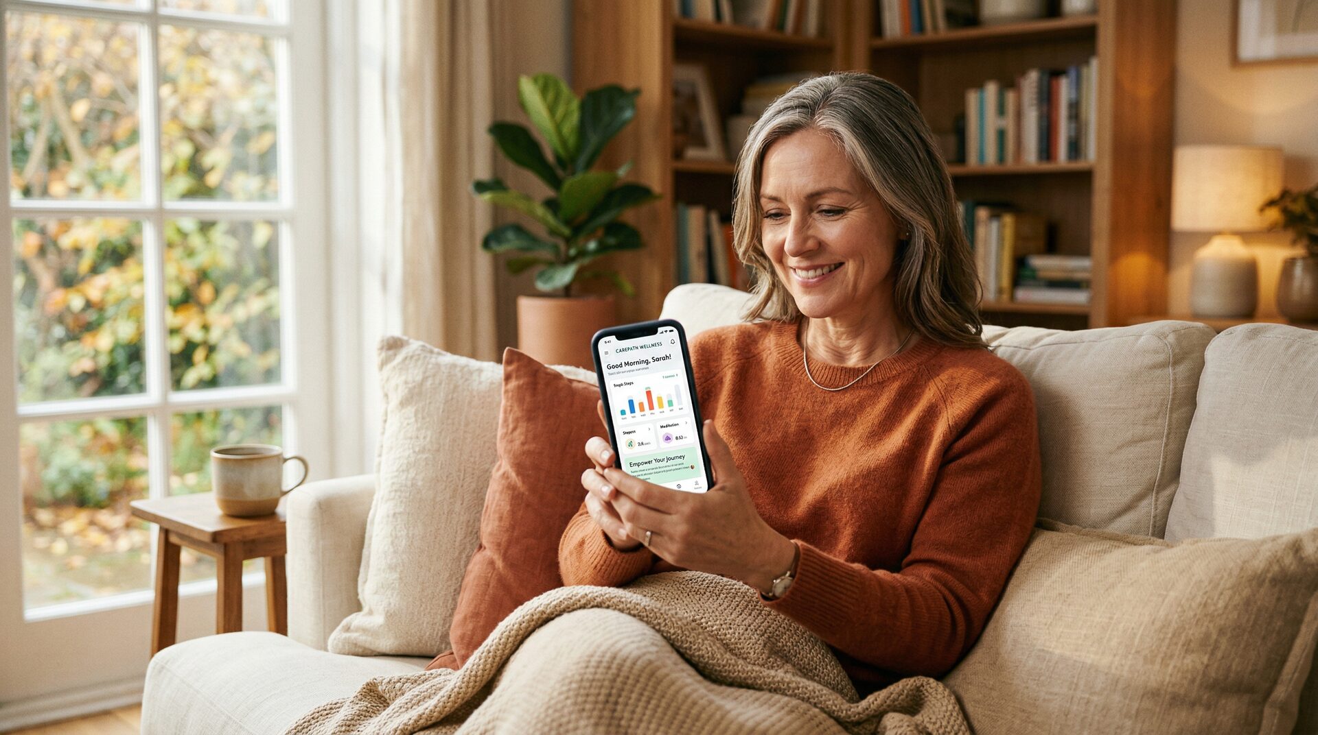 Patient using the Ease app comfortably at home
